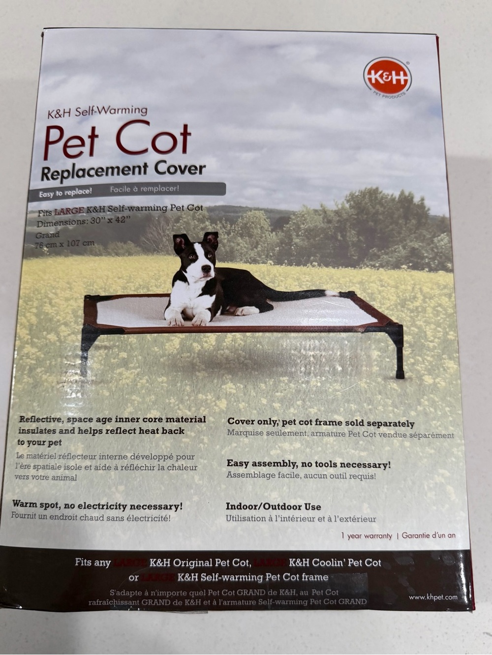 K&H Self-Warming Pet Cot Replacement Cover, 30”L x 42”W, Dark Brown/White